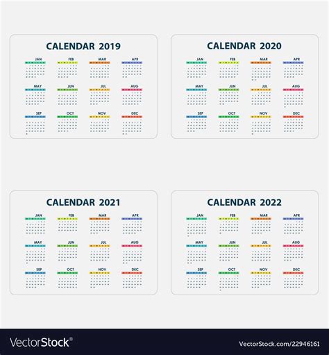 Calendar 2019 2020 2021 And 2022 Calendar Vector Image