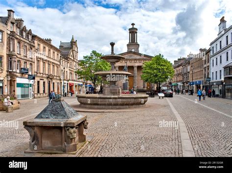 Elgin Town Moray Scotland The Town Centre Fountain And Tower Of St