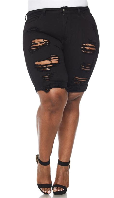 Plus Size Solid Black High Waisted Bermuda Shorts