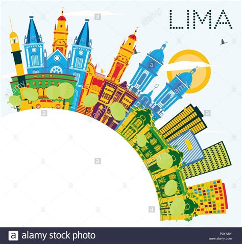 Lima Peru City Skyline With Color Buildings Blue Sky And Copy Space