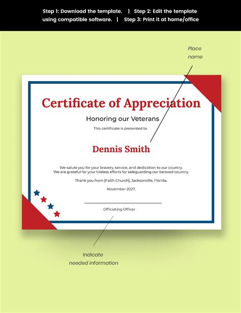 Free Printable Veterans Certificate Of Appreciation Printable Form