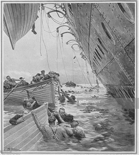 B W Illustration Of The Sinking Of The Lusitania Lusitania Under The Ocean Ship Poster