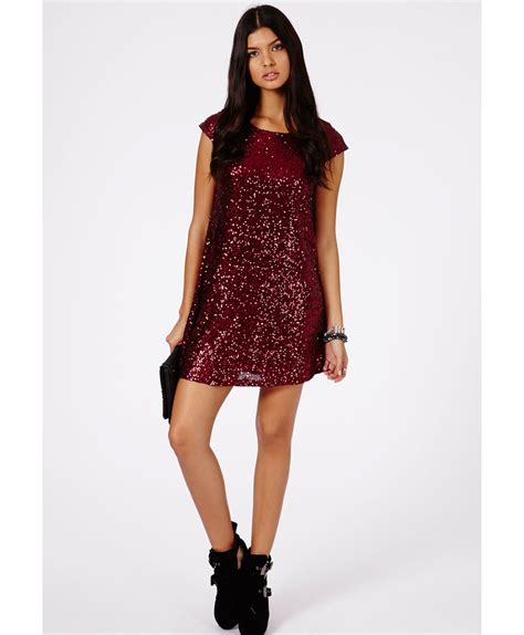 Lyst Missguided Minuna Loose Sequin Shift Dress In Red