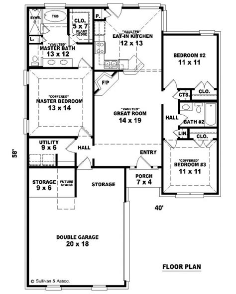 House Plan 041 00054 Ranch Plan 1300 Square Feet Bedrooms Bathrooms