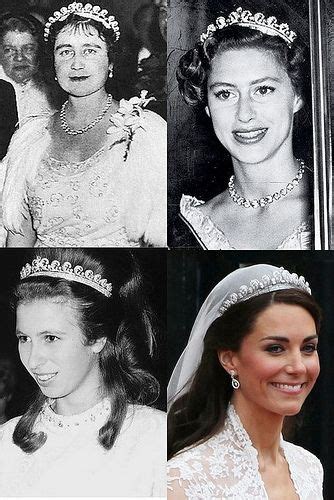 She married her first husband, mark phillips, wearing the queen mary fringe tiara. Queen Elizabeth, Princess Margaret, The Princess Royal & the Duchess of Cambridge all wearing ...