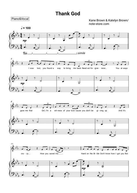 Kane Brown Katelyn Brown Thank God Sheet Music For Piano With