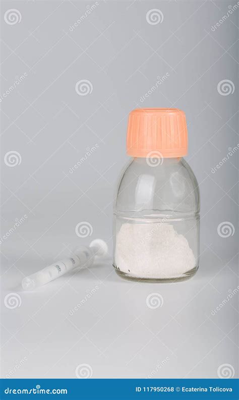 Powder Antibiotics In A Glass Bottle With Syringe Stock Photo Image