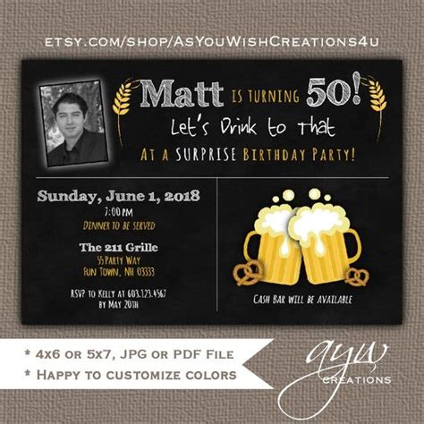 50th Birthday Party Invitation For Mens Birthday Party With Cheers And