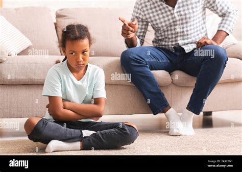 Strict Afro Father Scolding Little Disobedient Daughter For Bad