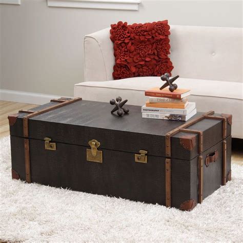 Surprise your guests with leather coffee table: Unique Black Croc Emboss Leather Finish Storage Trunk ...