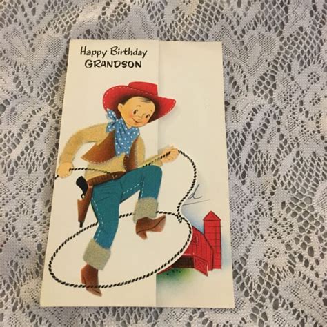 Vintage Greeting Card Birthday Cowboy Boy Lasso Ebay