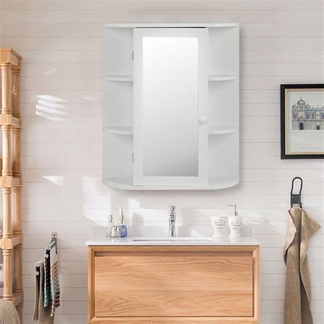 Bathroom Single Door Wall Storage Shelves W Mirror Wooden Bathroom