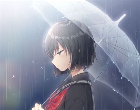 Lonely Anime Girl Umbrella Rain