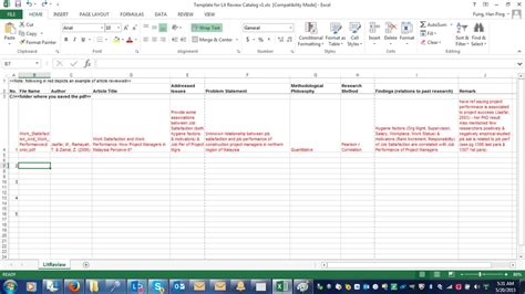 (PDF) Template for Literature Review Catalog (can't upload as Excel ...