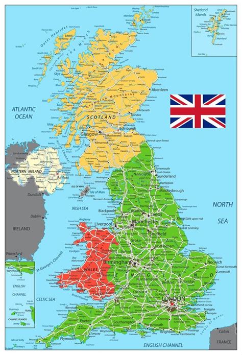 Mapa Político De Reino Unido Con Los Caminos Ilustración Del Vector