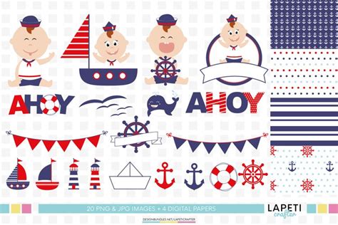 Nautical Baby Sailor Clipart And Digital Paper Png 