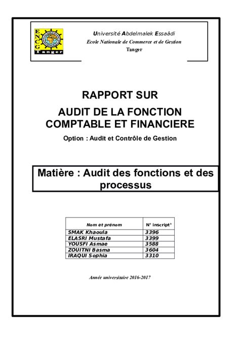 Doc Rapport Audit Fonction Comptable Et Financiere Acg Basma