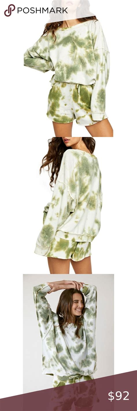 🆕 Free People Kelly Washed Set In Army Slouchy Pullover Crewneck Style Tie Dye Designs Plus