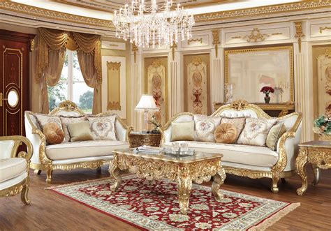 Mesmerizing handcrafted victorian sofa set in gold color polish with leatherette upholstery. HD 91630 Homey Design Upholstery Living Room Set Victorian ...