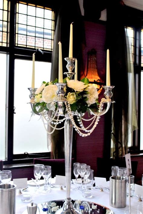 Candelabra Centrepiece With Draping Pearls And Crystals From Laurel