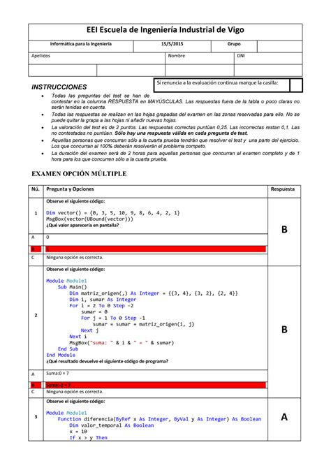 Examen Resuelto 4 1 Eei Escuela De Ingeniería Industrial De Vigo