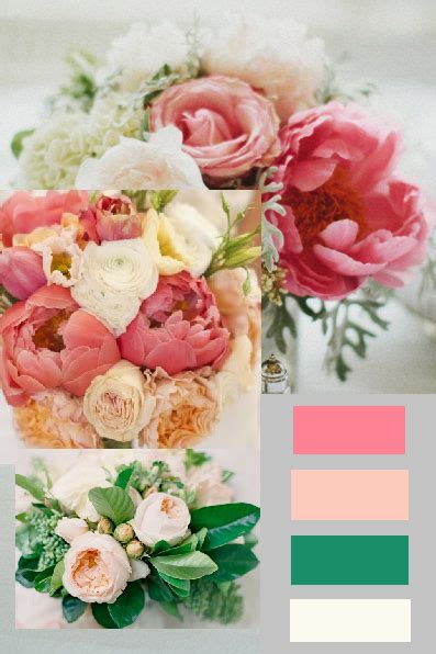 Wedding Color Palate Coral Blush Peach Emerald Cream Green Wedding