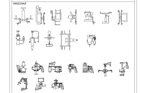 Different Machinery Cad Gym Equipment Block Detail 2d View Layout Dwg