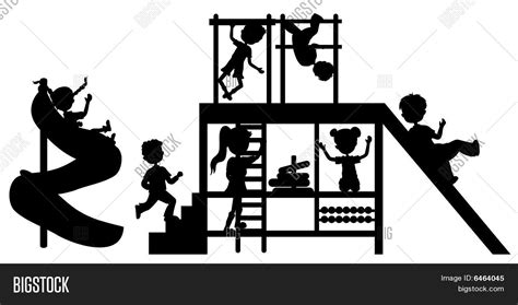 Silhouettes Children At Playground Stock Vector And Stock