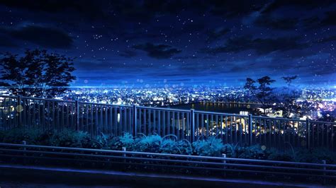 Download 1920x1080 Anime Cityscape Night Bokeh Scenic Buildings