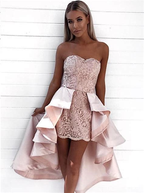 High Low Homecoming Dresses Sweetheart Lace Short Prom Dress Beautiful