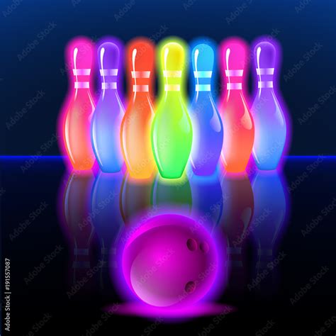 Bowling Neon Glowing Pins Vector Clip Art Illustration เวกเตอร์สต็อก