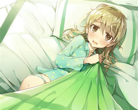 Ass Bed Blonde Hair Blush Brown Eyes Green Idolmaster Idolmaster