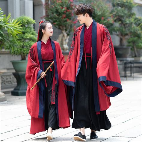 Red Black Xianxia Hanfu For Menwowen Ancient Chinese Costume Couples Martial Arts Clothing