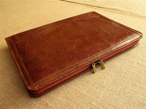 Leather Portfolio Handmade Zippered Compendium 13 Inch Etsy Uk