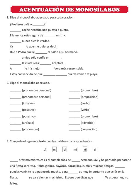 Ejercicio Interactivo De Acentuación De Monosílabos Reglas De