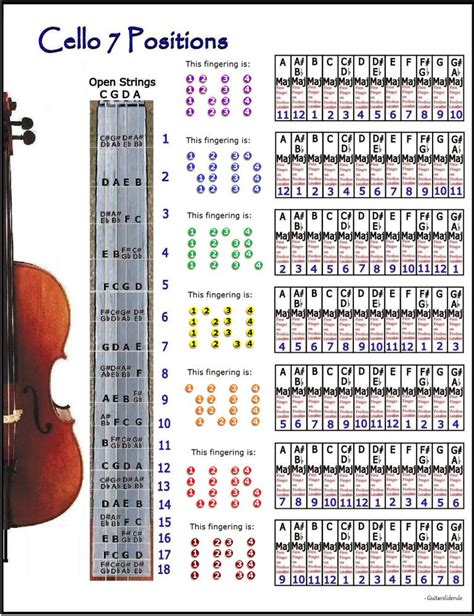 Details About Cello 7 Hand Positions Small Chart Improvise In Any Key