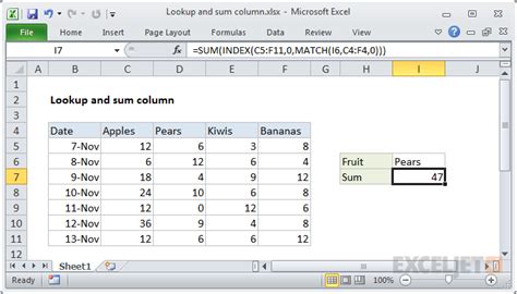 Lookup And Sum Column Excel Formula Exceljet