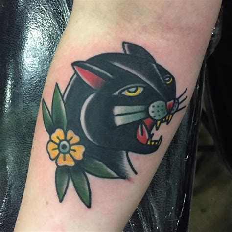 Traditional Panther Head Tattoo On The Inner Forearm