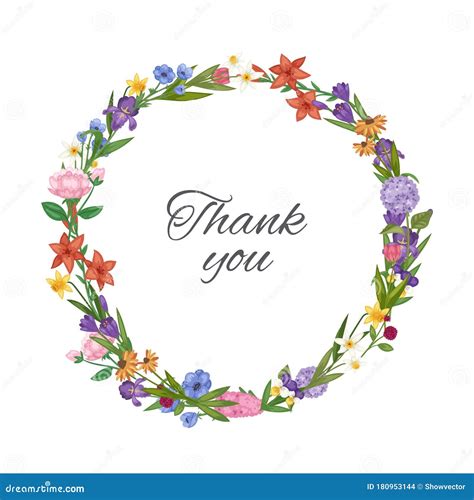 Thank You Spring Flowers Wreath Floral Card With Garden Botanical