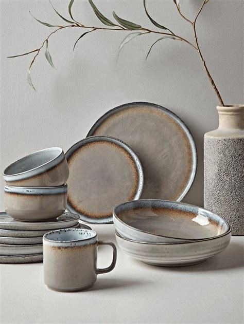 Luxury Smooth Grey Stoneware Dining Set Dinner Plates Bowls Etsy Uk