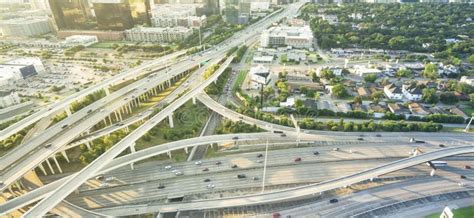 Panoramic Top View Elevated Highway Stack Interchange And Houston