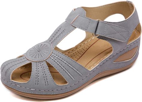 Women Summer Sandals Ladies Platform Beach Flat Shoes Closed Toe Hollow Flower Wedge Comfort