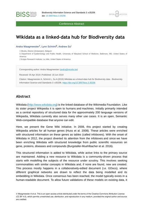 Pdf Wikidata As A Linked Data Hub For Biodiversity Data