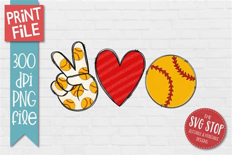 Materials Sublimation Design Hand Drawn Peace Love Softball Png Craft