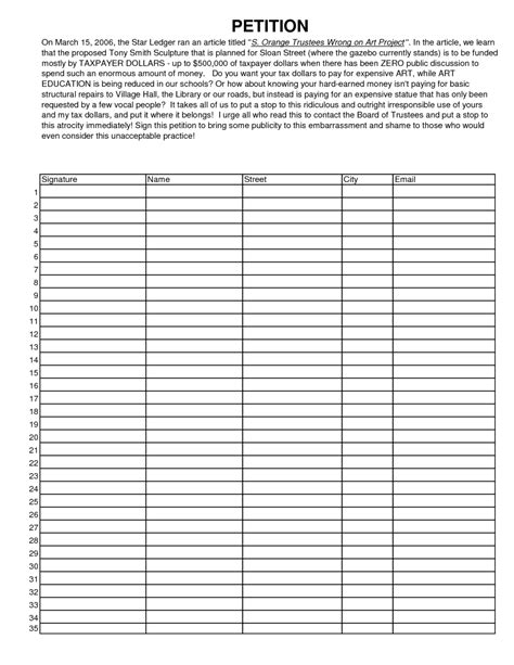 Free Petition Form Template Printable Templates