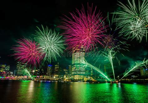 Brisbane Australia Dec 23 2016 Colorful Fireworks Over Night Stock