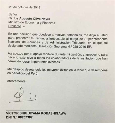 Formato Modelo De Carta De Renuncia Peru Exoneracion