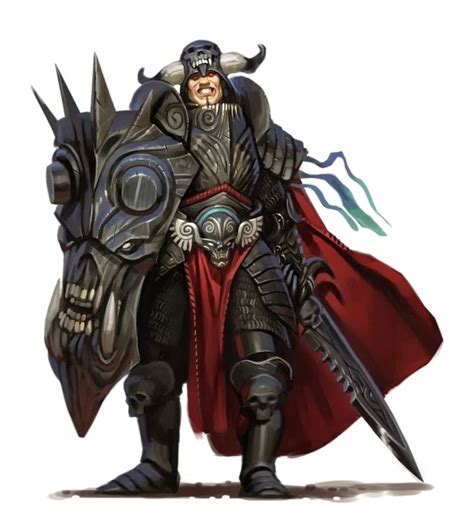 Male Human Anti Paladin Sword And Shield In Black Armor Pathfinder