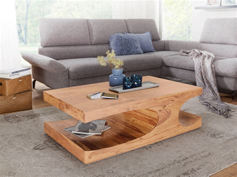 Couchtisch Massiv-Holz Akazie 118 cm breit Wohnzimmer-Tisch Design ...