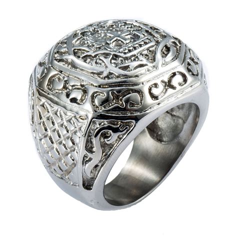 Male Ring Stainless Steel Ring Carved Cross Comfort Fit Rings For Men 8 13 Size Halloween Ts